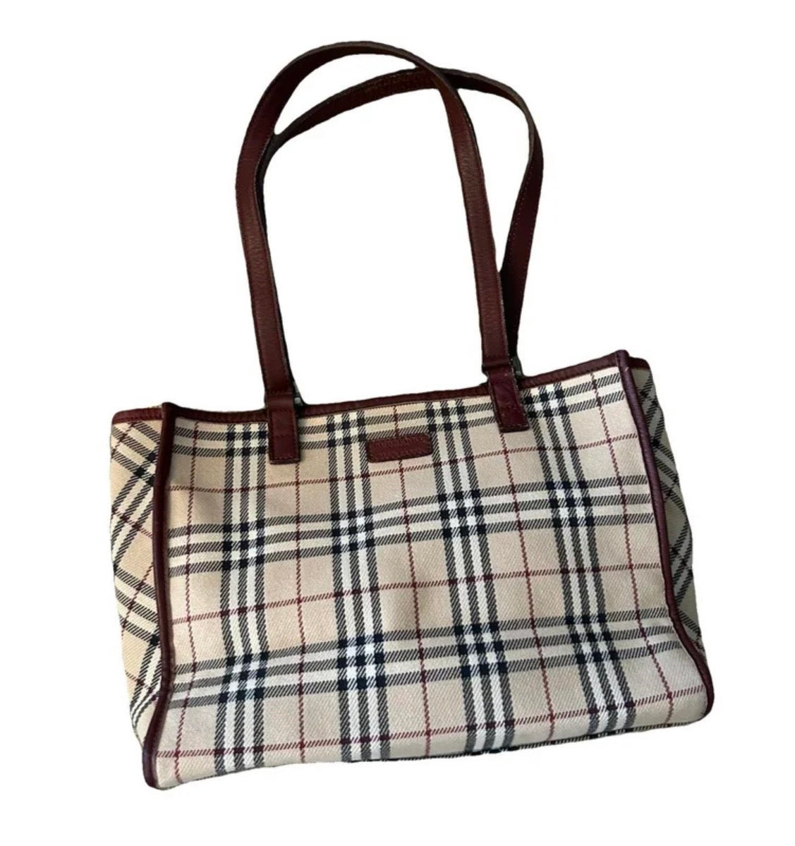 Vintage Burberry | Nova Check Canvas Tote with Leather Trim