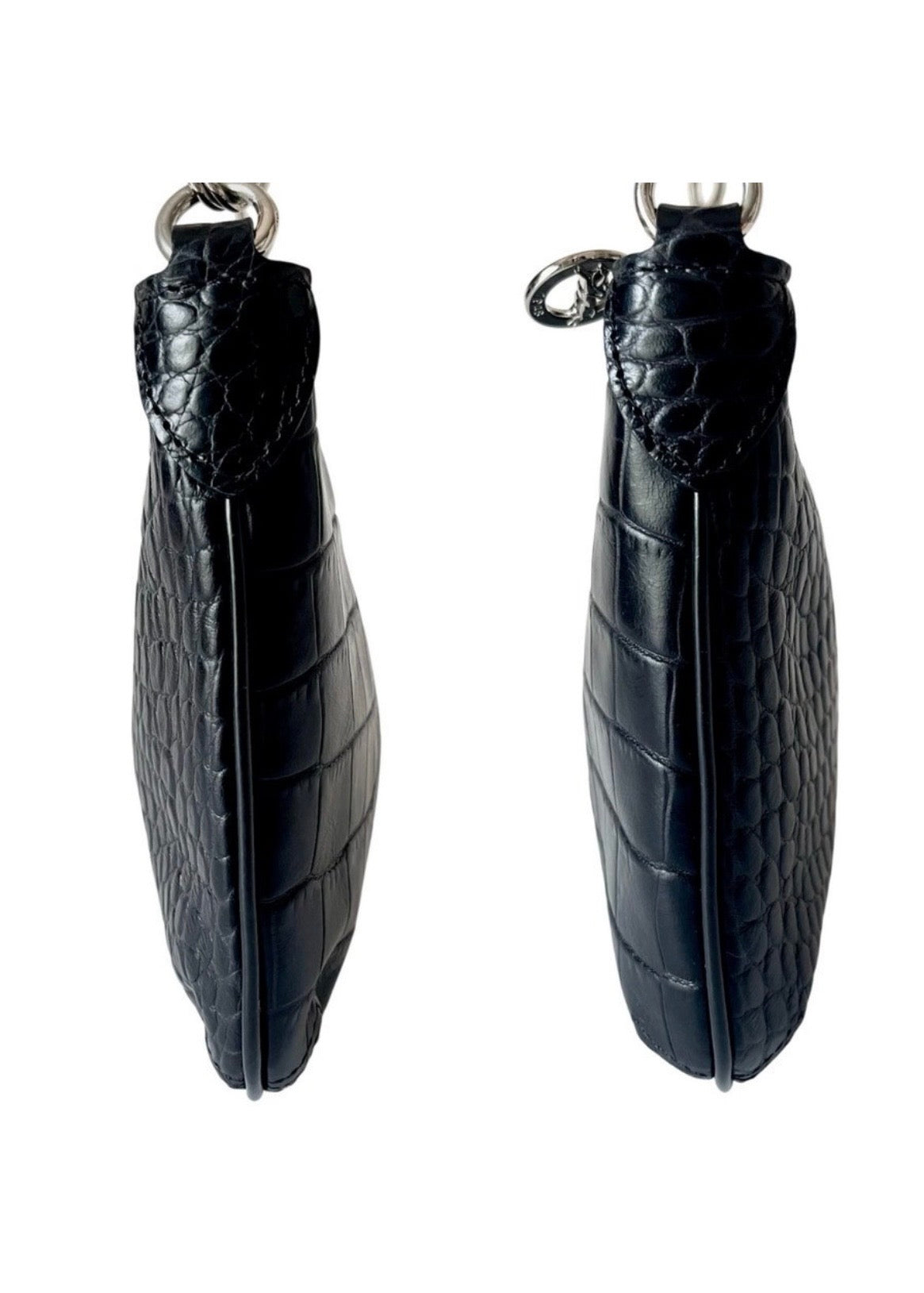 Longchamp | Roseau Black Croc-Embossed Leather Shoulder Bag - Vintage Y2K